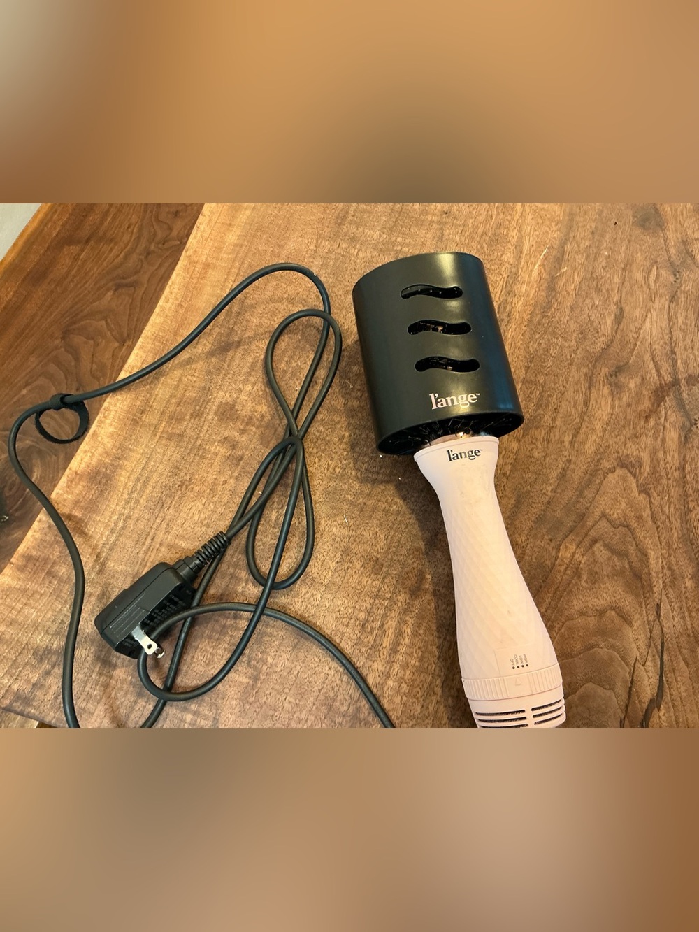 Lange Compact Hair Dryer Brush in White and Black